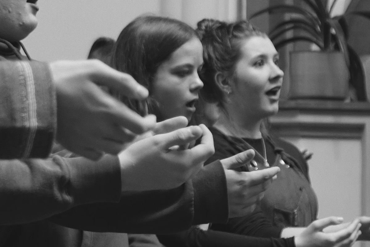 Performing at Theresienstadt The Opera North Youth Company performing in a synagogue in Prague. Photo credit Nova Media
