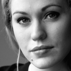 A woman with blonde hair.